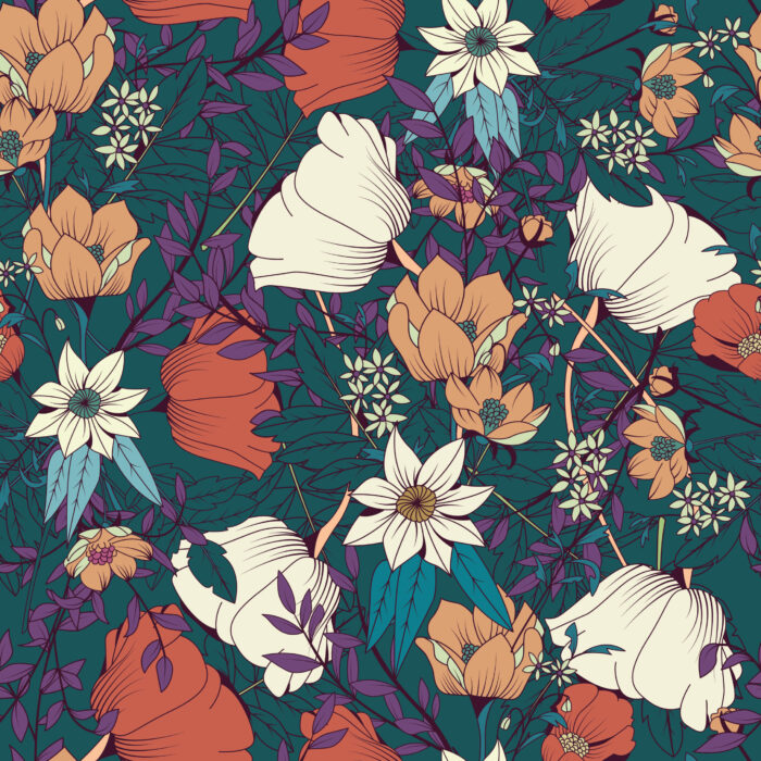 Tissu Imprimé Fleuri Victoria Bleu, 7 tissus au choix