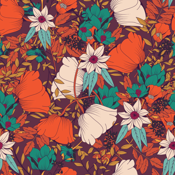 Tissu Imprimé Fleuri Victoria Rouge, 7 tissus au choix