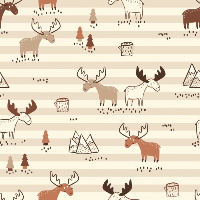 Tissu Imprimé Foret Animaux Elan, 7 tissus au choix