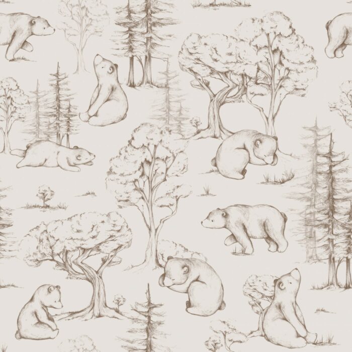 Tissu Imprimé Foret Ourson Dessin Beige, 10 tissus au choix