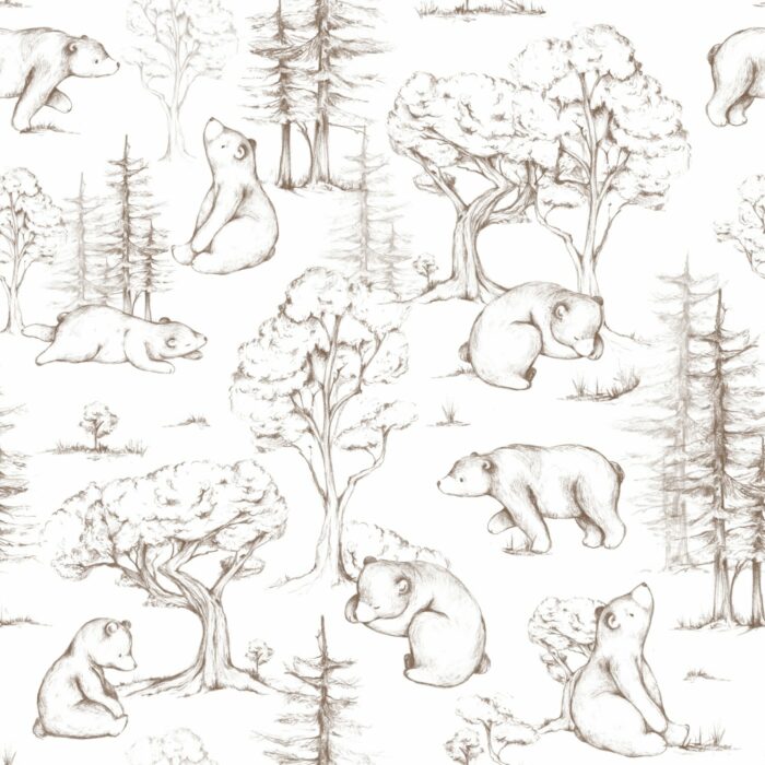 Tissu Imprimé Foret Ourson Dessin Blanc, 10 tissus au choix