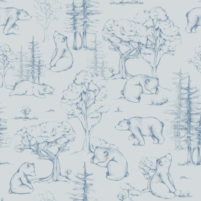 Tissu Imprimé Foret Ourson Dessin Bleu, 7 tissus au choix