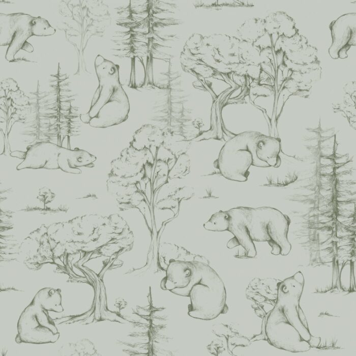 Tissu Imprimé Foret Ourson Dessin Vert, 7 tissus au choix