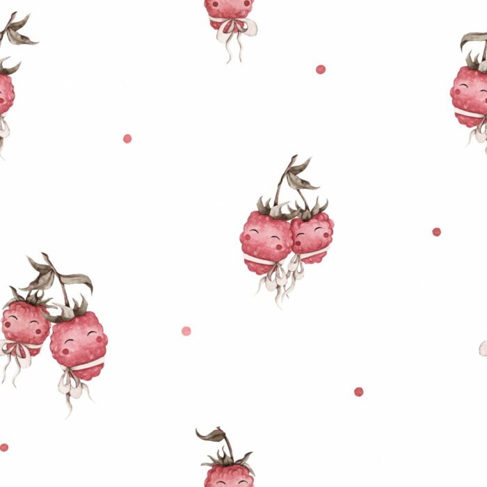 Tissu Imprimé Fruits Framboises Calin Blanc, 7 tissus au choix