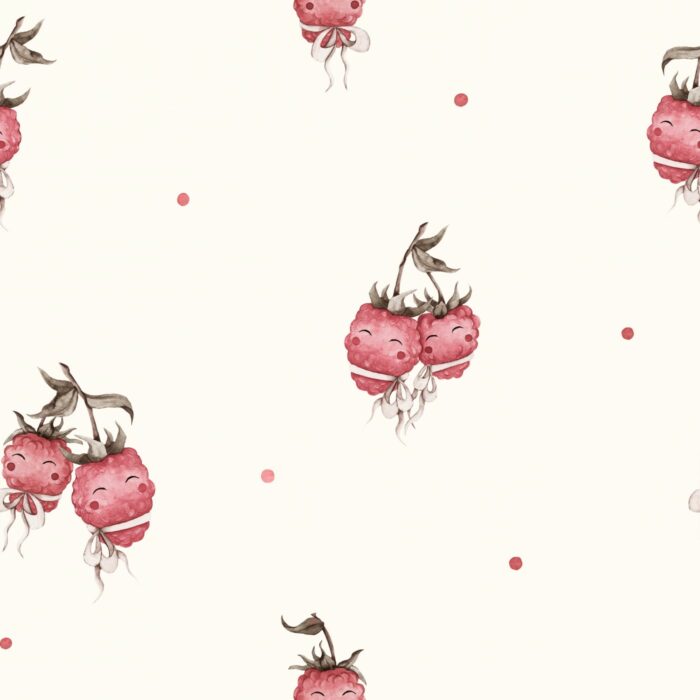 Tissu Imprimé Fruits Framboises Calin Crème, 7 tissus au choix