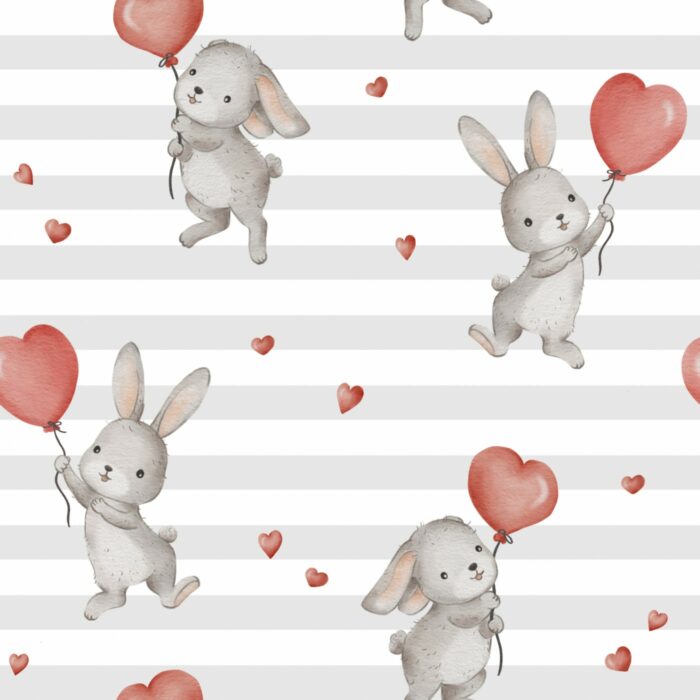 Tissu Imprimé Lapin Ballon Amour, 7 tissus au choix