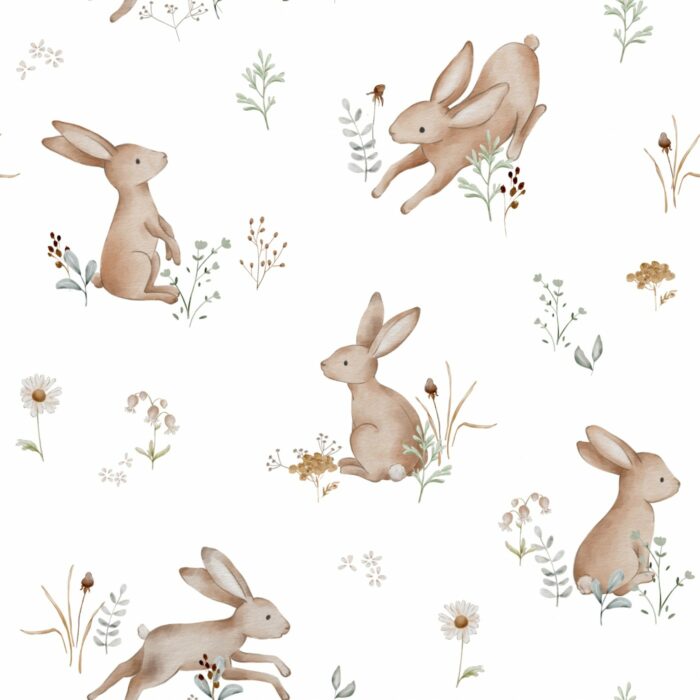 Tissu Imprimé Lapin Champs de Fleurs, 10 tissus au choix