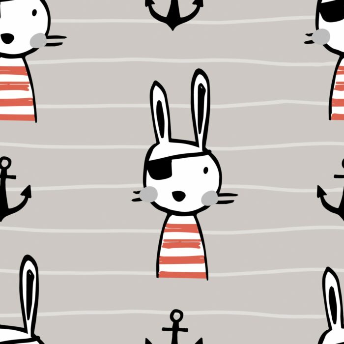 Tissu Imprimé Lapin Pirate Rayé, 7 tissus au choix