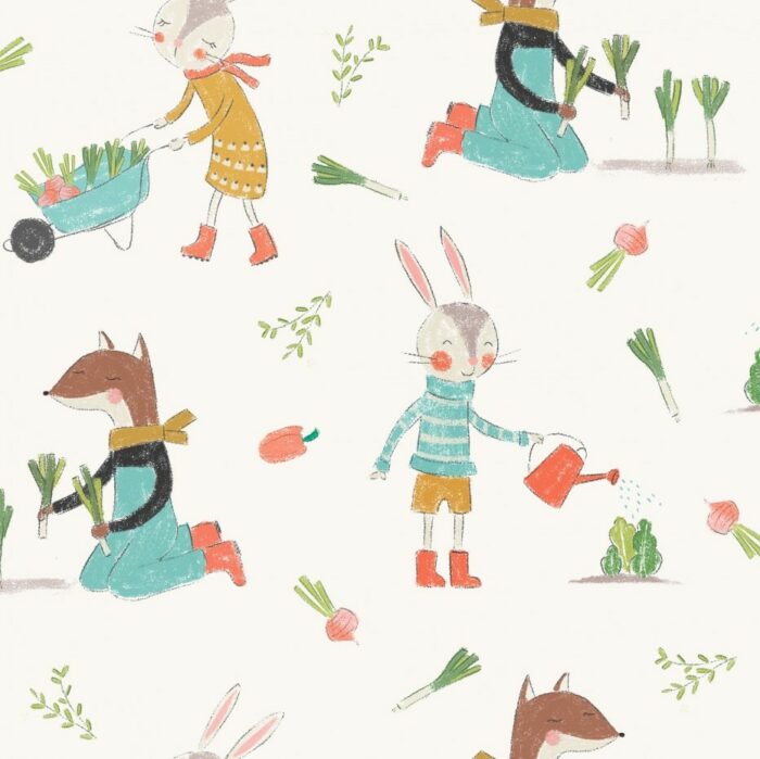 Tissu Imprimé Lapin Renard Jardiniers, 7 tissus au choix