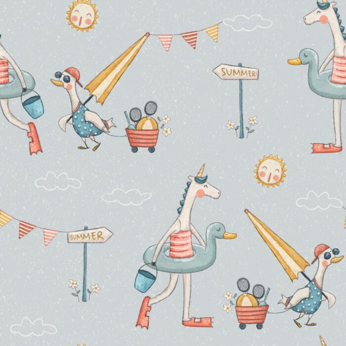 Tissu Imprimé Licorne Plage Summer, 7 tissus au choix