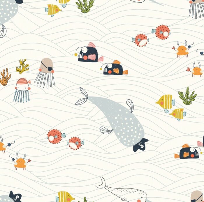 Tissu Imprimé Marin Poissons Pirates, 7 tissus au choix