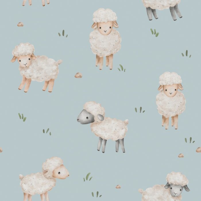 Tissu Imprimé Moutons Mignons Bleu, 7 tissus au choix