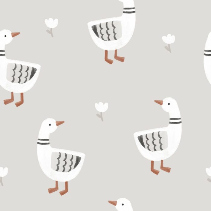 Tissu Imprimé Oie Tulipes Gris, 7 tissus au choix