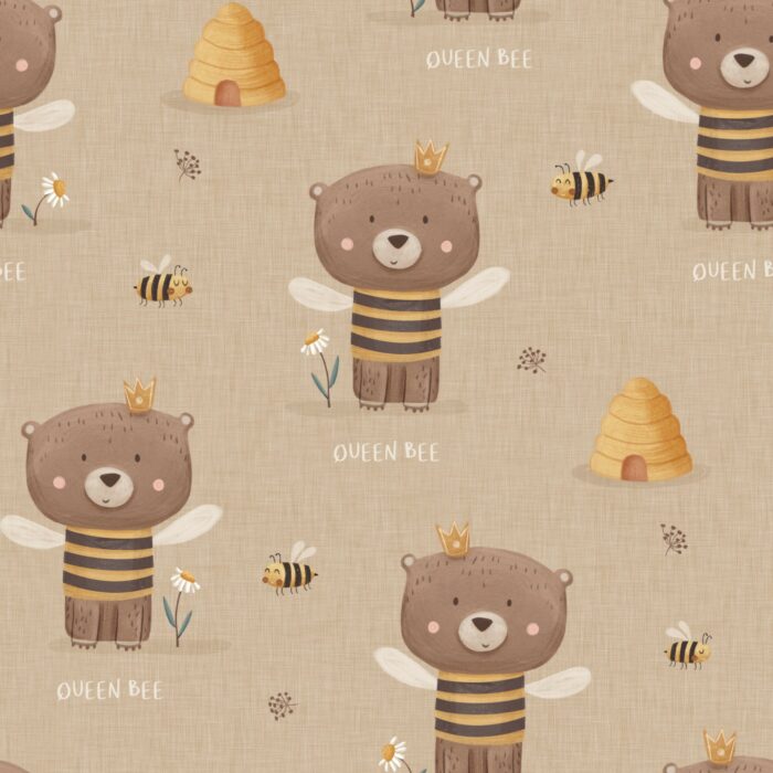 Tissu Imprimé Ourson Mignon Abeille Caramel, 7 tissus au choix