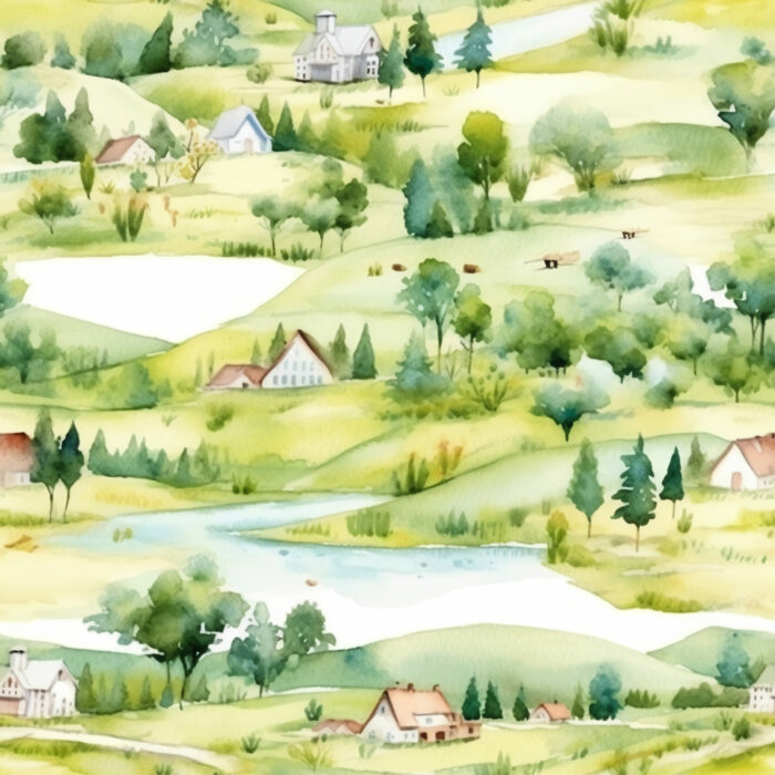 Tissu Imprimé Paysage Aquarelle Vert, 7 tissus au choix