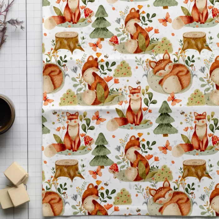 Tissu Imprimé Renard Foret, 7 tissus au choix