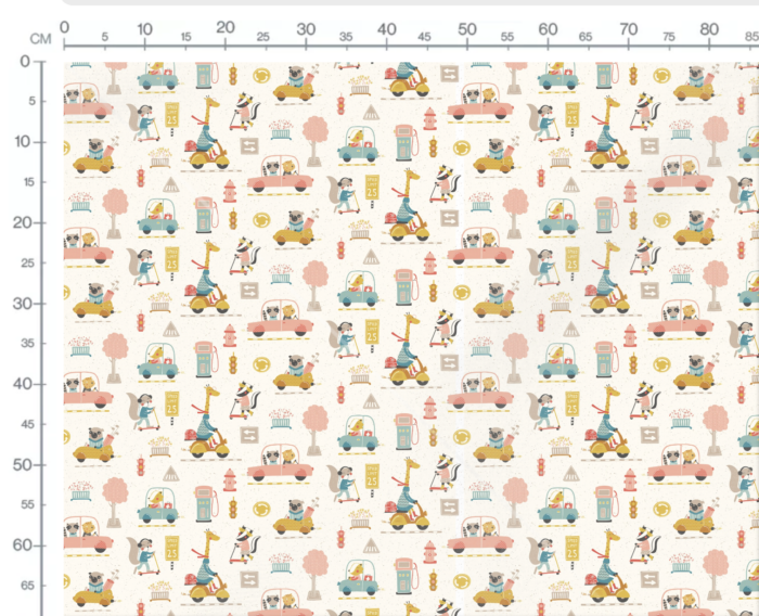 Tissu Imprimé Voitures Animaux Pastel, 7 tissus au choix – Image 3