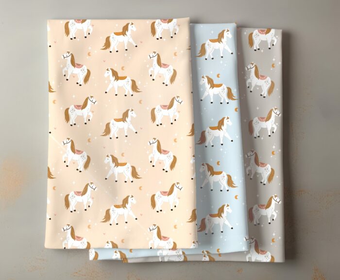Tissu Imprimé Chevaux Étoiles Lune Beige, 7 tissus au choix – Image 4