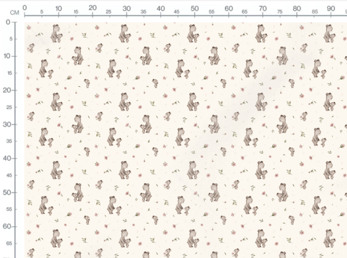 Tissu Imprimé Bébé Ourson avec Maman Crème, 10 tissus au choix – Image 2