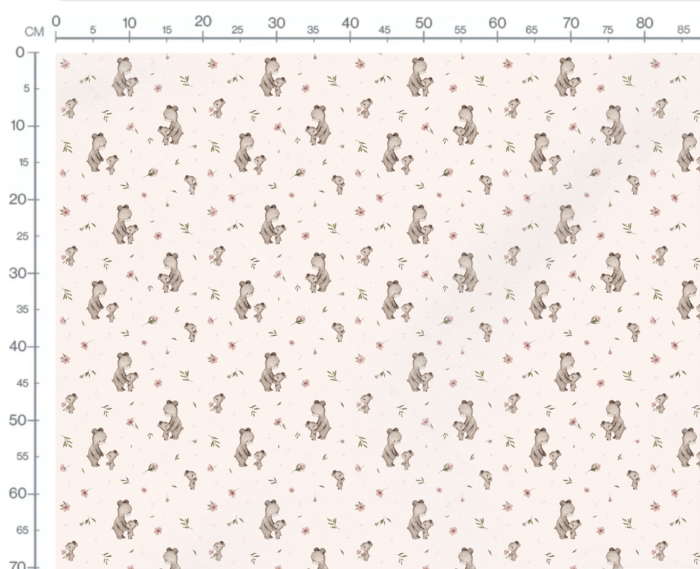 Tissu Imprimé Bébé Ourson avec Maman Rose, 10 tissus au choix – Image 3