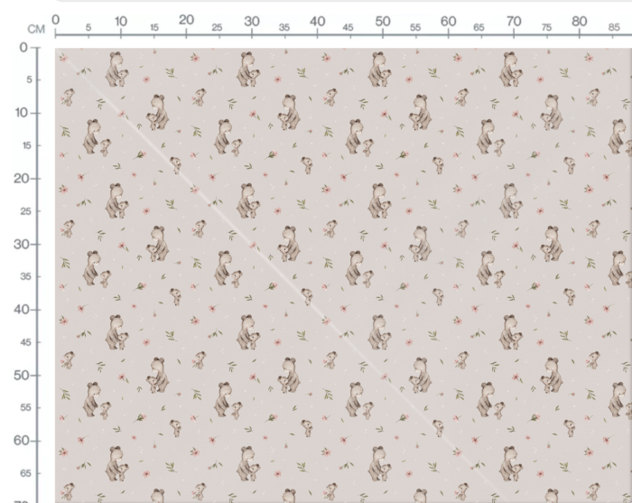 Tissu Imprimé Bébé Ourson avec Maman Taupe, 10 tissus au choix – Image 2