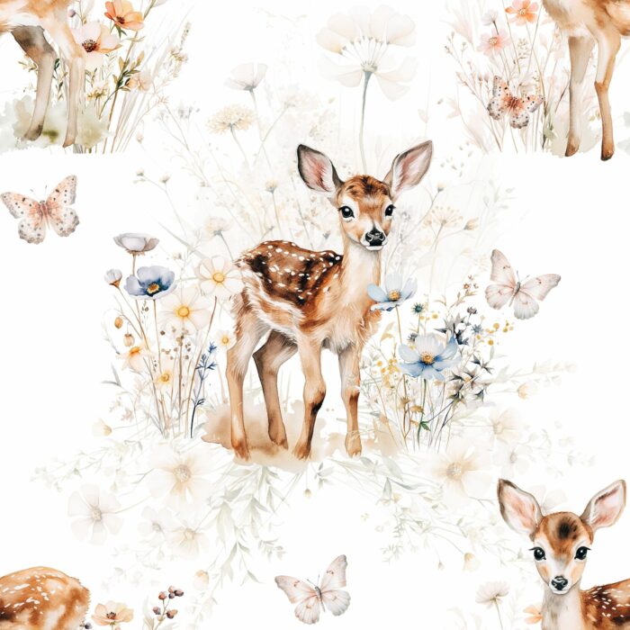 Tissu Imprimé Exclusif Biche Fleuri, 10 tissus au choix