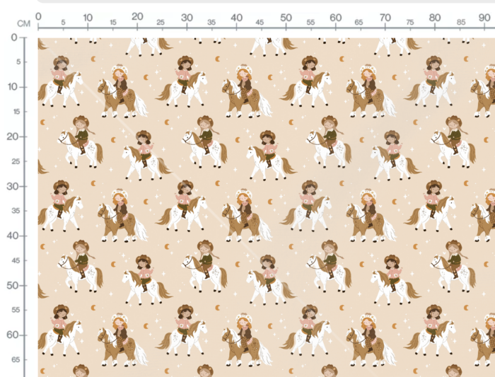 Tissu Imprimé Chevaux Étoiles Filles Beige, 7 tissus au choix – Image 3