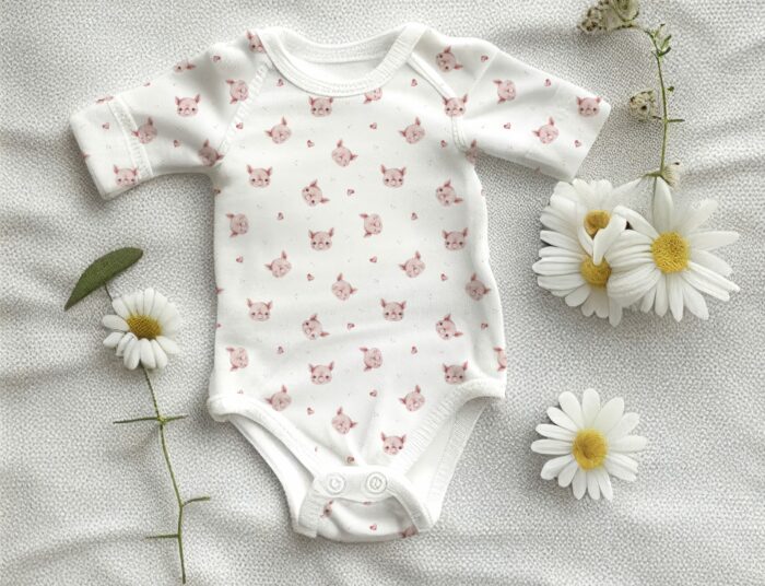 Tissu Imprimé Cochon Mignon Blanc, 7 tissus au choix – Image 4