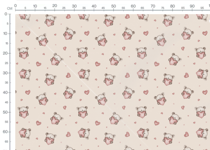 Tissu Imprimé Coeur Ourson Beige, 7 tissus au choix – Image 3