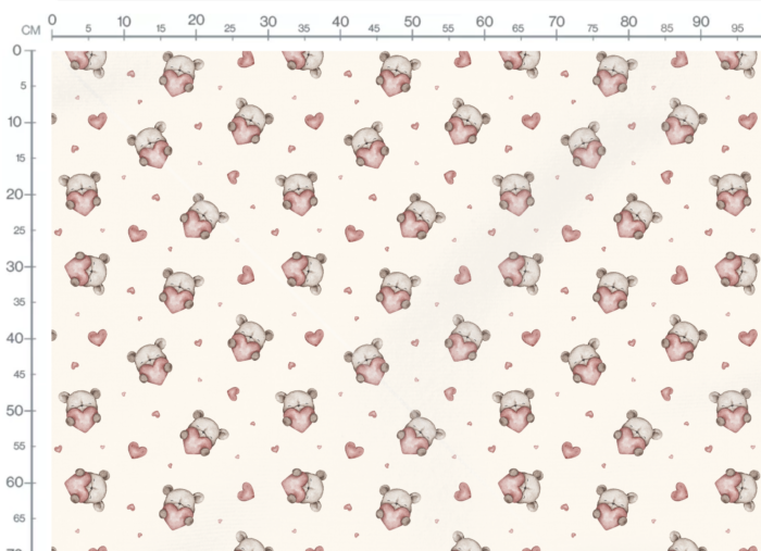 Tissu Imprimé Coeur Ourson Crème, 7 tissus au choix – Image 3