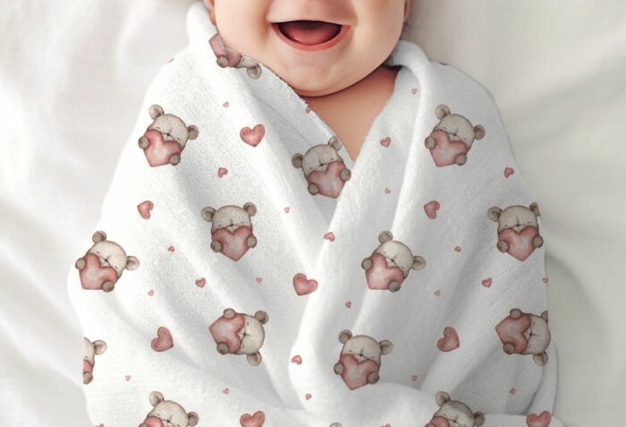 Tissu Imprimé Coeur Ourson Crème, 7 tissus au choix – Image 4