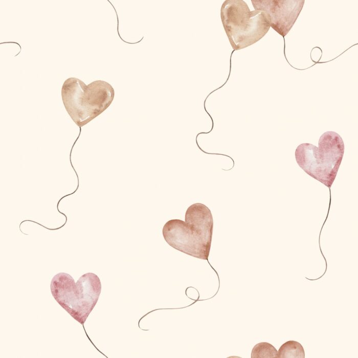 Tissu Imprimé Coeurs Ballons Crème, 10 tissus au choix
