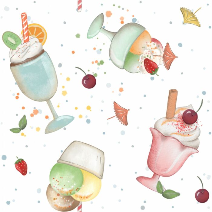 Tissu Imprimé Dessert Gourmand Fruit Blanc, 7 tissus au choix