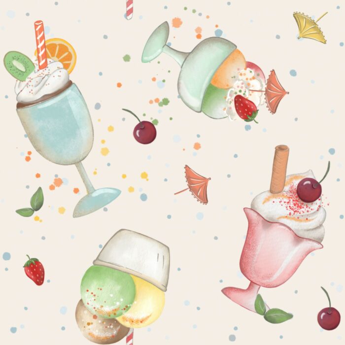 Tissu Imprimé Dessert Gourmand Fruit Crème, 7 tissus au choix