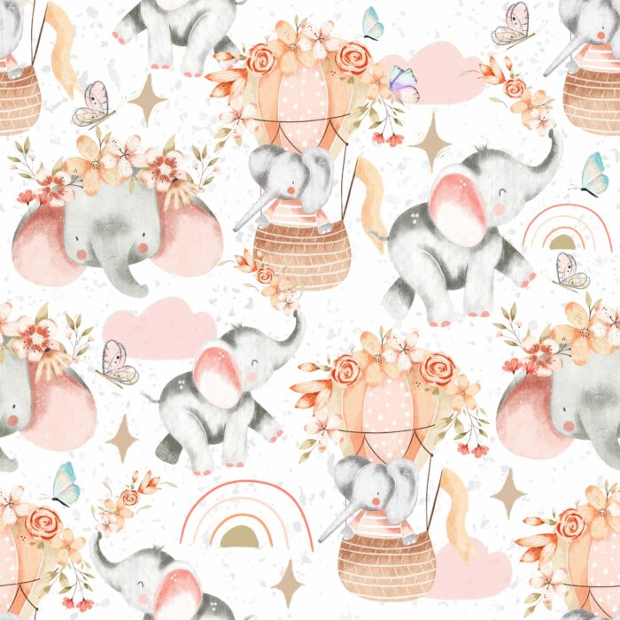 Tissu Imprimé Éléphant Ballons Fleurs, 7 tissus au choix