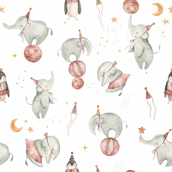 Tissu Imprimé Éléphant Danse, 7 tissus au choix