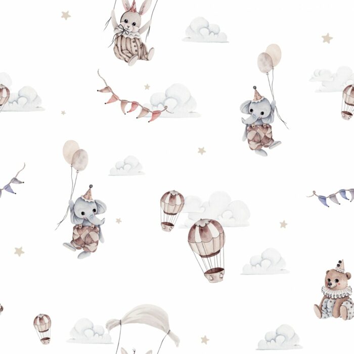 Tissu Imprimé Éléphant Lapin Ballons, 7 tissus au choix