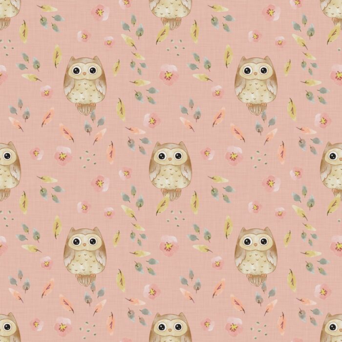 Tissu Imprimé Enfant Chouette Fleurs Rose, 10 tissus au choix