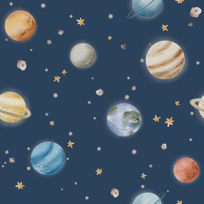 Tissu Imprimé Espace Planètes Étoiles Bleu, 10 tissus au choix