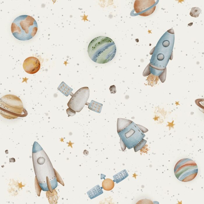 Tissu Imprimé Espace Vaisseaux Planètes, 7 tissus au choix