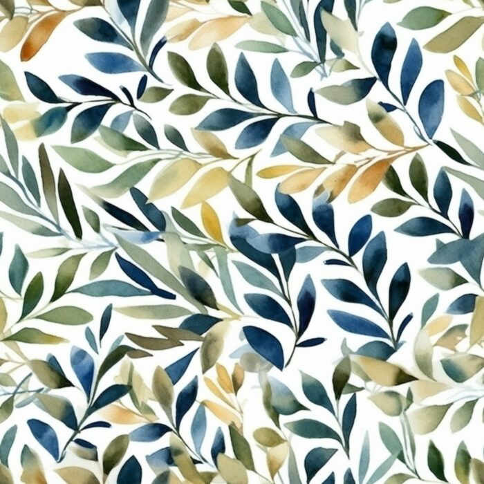 Tissu Imprimé Feuilles Aquarelle Sagesse, 7 tissus au choix