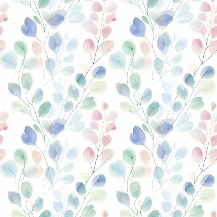 Tissu Imprimé Feuilles Eucalyptus Rose Bleu, 10 tissus au choix
