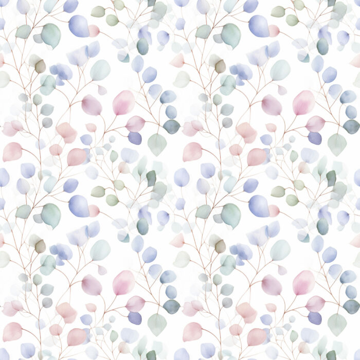 Tissu Imprimé Feuilles Eucalyptus Rose Violet, 10 tissus au choix