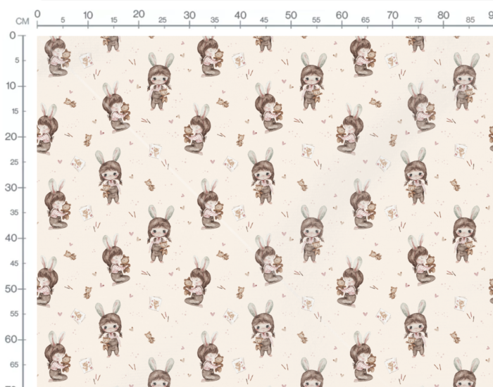 Tissu Imprimé Fille Lapin Adorable Beige, 10 tissus au choix – Image 3