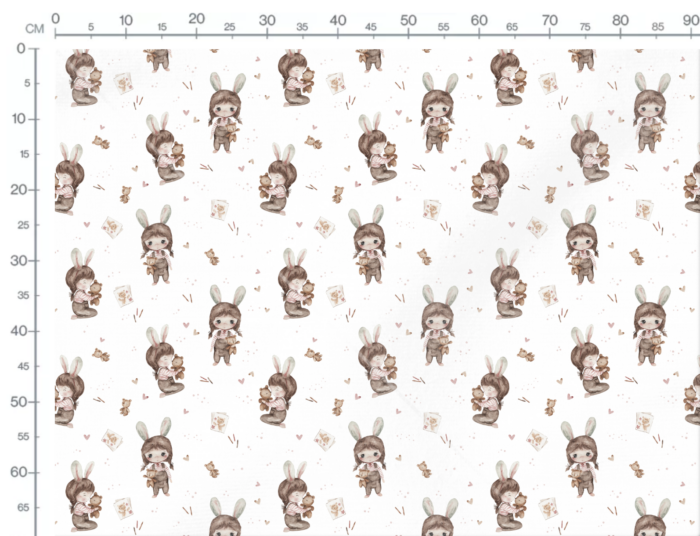 Tissu Imprimé Fille Lapin Adorable Blanc, 7 tissus au choix – Image 3