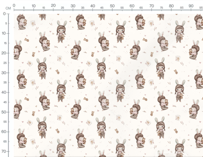 Tissu Imprimé Fille Lapin Adorable Crème, 7 tissus au choix – Image 3