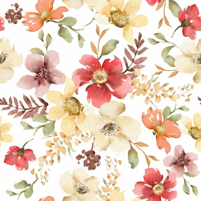 Tissu Imprimé Fleuri Adèle Jaune et Rouge, 7 tissus au choix