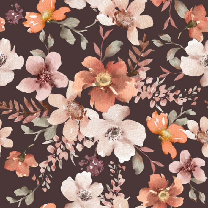 Tissu Imprimé Fleuri Adèle Marron, 7 tissus au choix