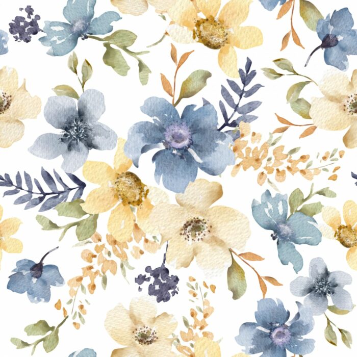 Tissu Imprimé Fleuri Adèle Bleu, 7 tissus au choix