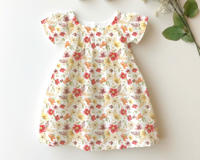 Tissu Imprimé Fleuri Adèle Jaune et Rouge, 7 tissus au choix – Image 4